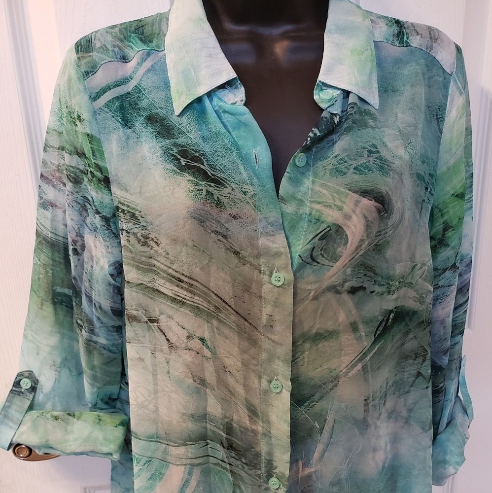 Like new AB Studio sheer blouse Size M 3/4 sleeve